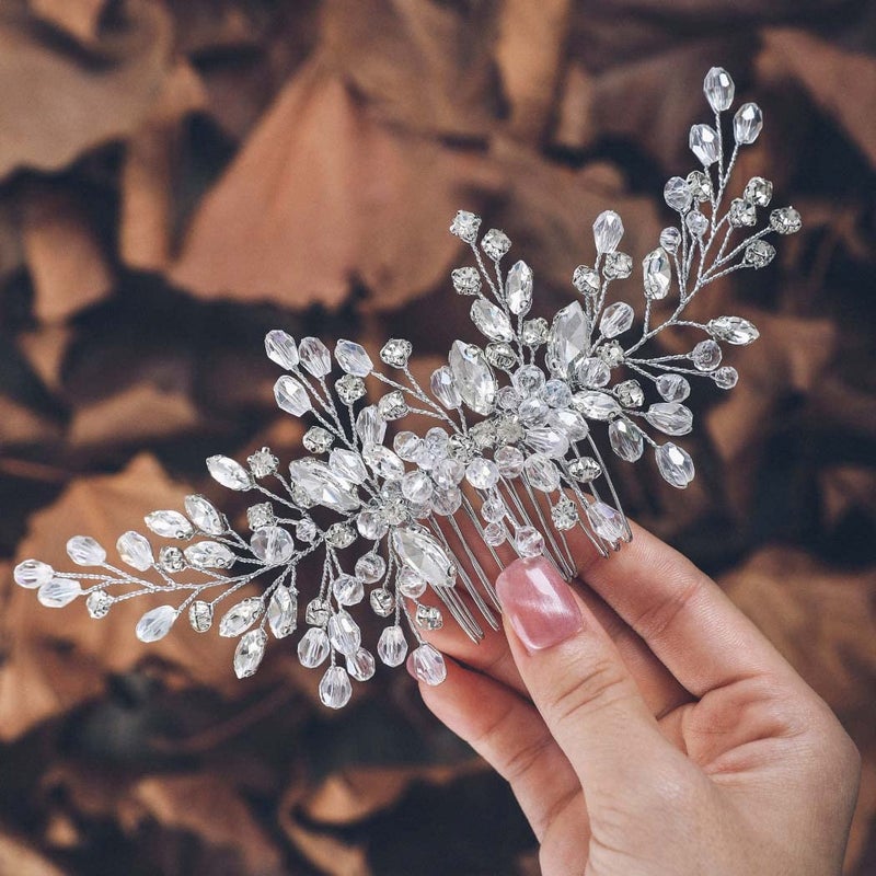 Unicra Silver Bride Wedding Hair Comb Rhinestone Bridal Headpiece Crystal Hair Accessories Hair Piece Jewelry for Women and Girls (A-Silver) - Image 1