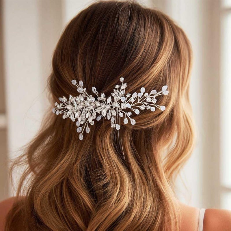 Unicra Silver Bride Wedding Hair Comb Rhinestone Bridal Headpiece Crystal Hair Accessories Hair Piece Jewelry for Women and Girls (A-Silver) - Image 3