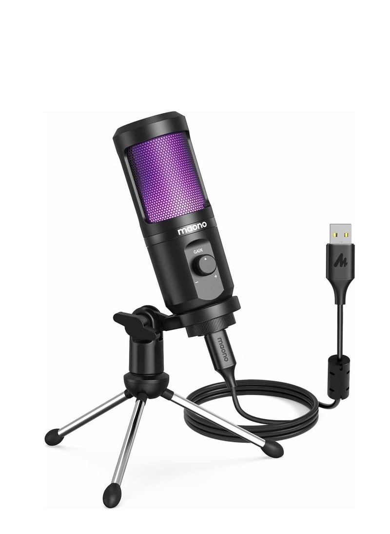 Maono - PM461TR RGB Light USB Gaming PC Microphone Lite Bundle for Recording Podcasting Streaming YouTube Twitch Skype and Compatible with PS4 PS5 Black - Image 1