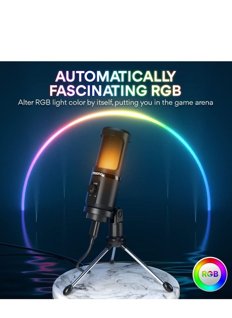 Maono - PM461TR RGB Light USB Gaming PC Microphone Lite Bundle for Recording Podcasting Streaming YouTube Twitch Skype and Compatible with PS4 PS5 Black - Image 1