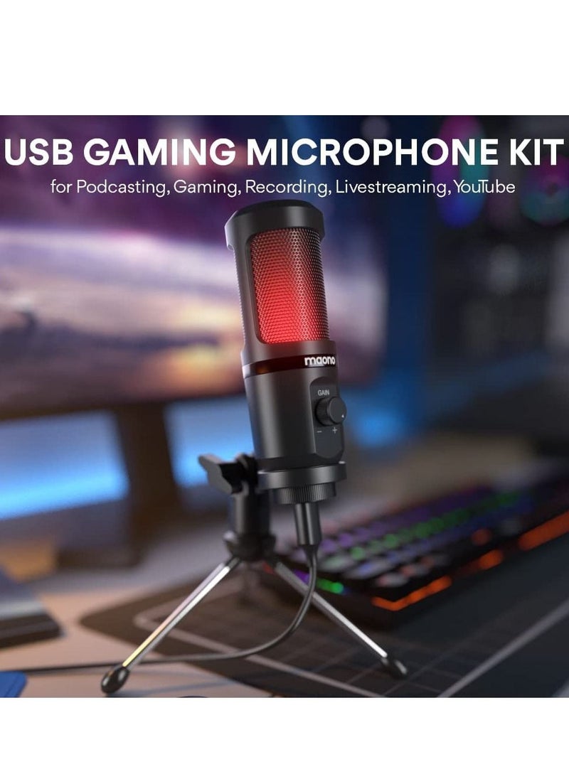 Maono - PM461TR RGB Light USB Gaming PC Microphone Lite Bundle for Recording Podcasting Streaming YouTube Twitch Skype and Compatible with PS4 PS5 Black - Image 1