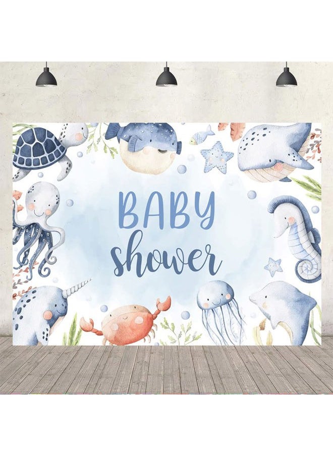 Ticuenicoa - 7x5ft Under The Sea Baby Shower Backdrop Summer Blue Ocean Boy Girl Party Decorations Photography Background Cute Turtle Dolphins Octopus Whales Newborn Baby Party Decor Cake Table Banner - Image 1