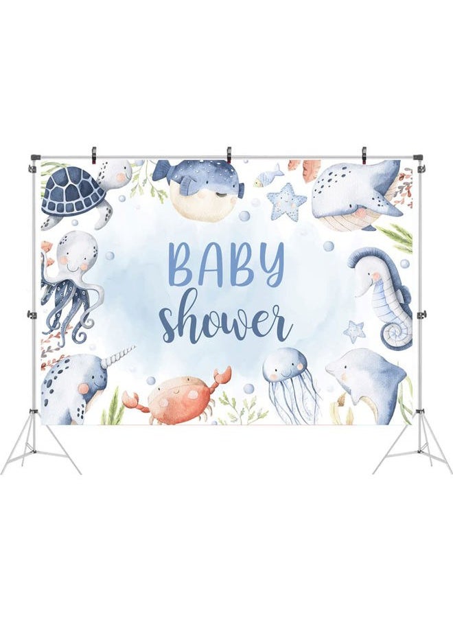 Ticuenicoa - 7x5ft Under The Sea Baby Shower Backdrop Summer Blue Ocean Boy Girl Party Decorations Photography Background Cute Turtle Dolphins Octopus Whales Newborn Baby Party Decor Cake Table Banner - Image 1