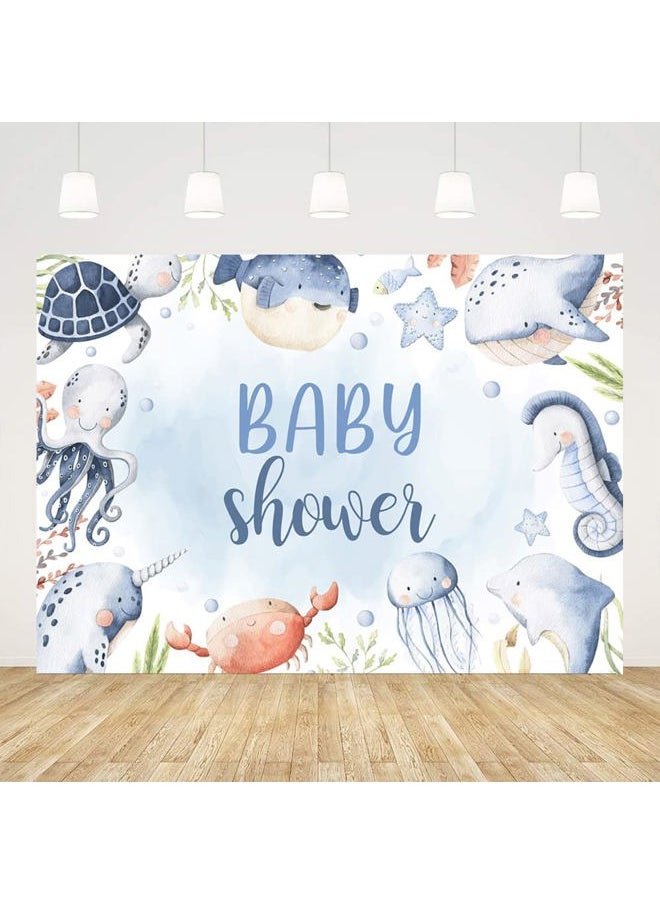 Ticuenicoa - 7x5ft Under The Sea Baby Shower Backdrop Summer Blue Ocean Boy Girl Party Decorations Photography Background Cute Turtle Dolphins Octopus Whales Newborn Baby Party Decor Cake Table Banner - Image 1