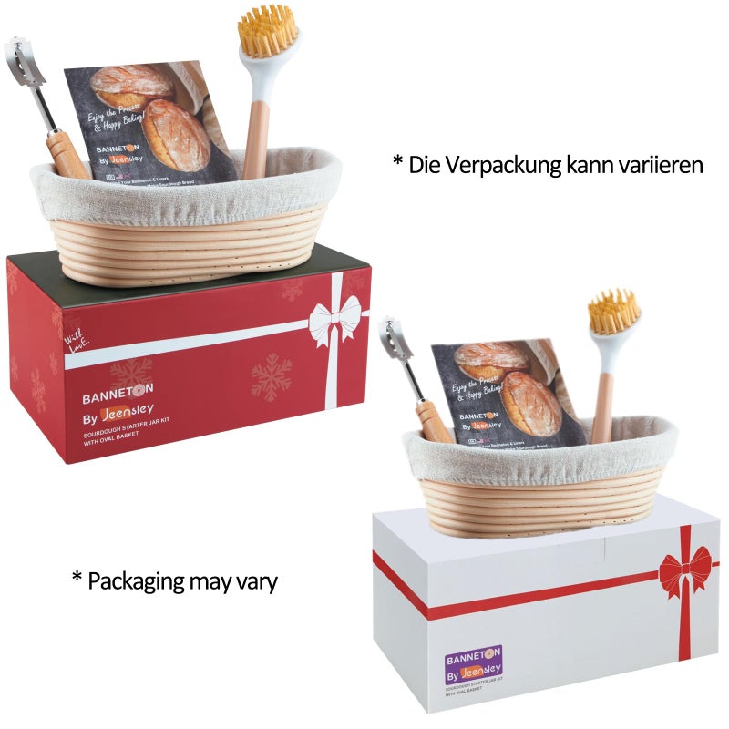 Jeensley Boxed Sourdough Starter Feeding Jar Kit with Oval Proofing Basket and Bread Making Tools Bread Making Accessories - Image 2