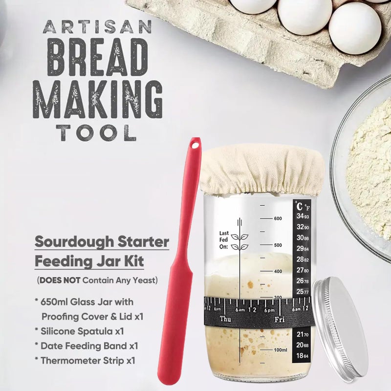 Jeensley Boxed Sourdough Starter Feeding Jar Kit with Oval Proofing Basket and Bread Making Tools Bread Making Accessories - Image 3