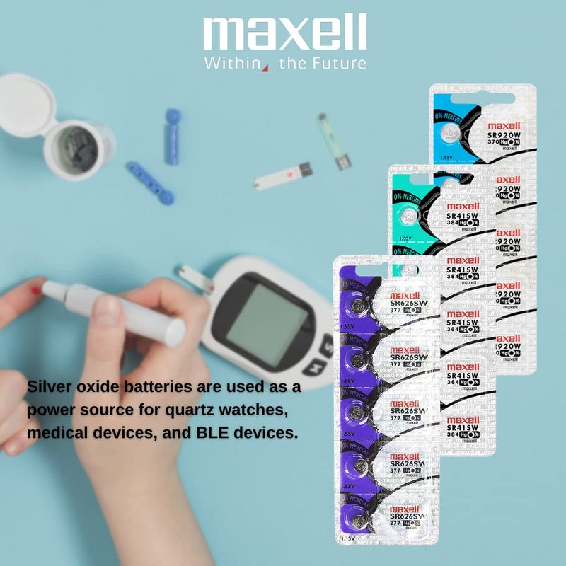 Maxell 2 x MAXELL SR626SW 377 1.55v Silver Oxide Button Cell Watch Battery - Official Genuine Maxell - Image 3
