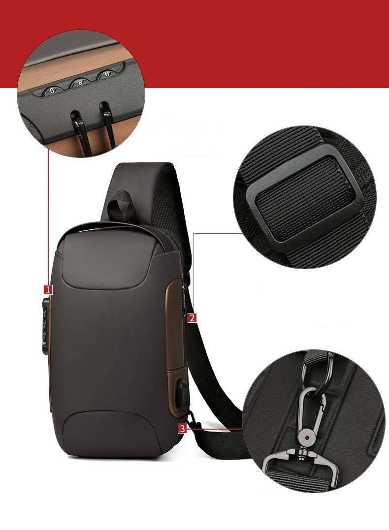 Water-Resistant Sling Outdoor Cross Body Bag Grey (33 x 18 x 10 cm) - Image 3