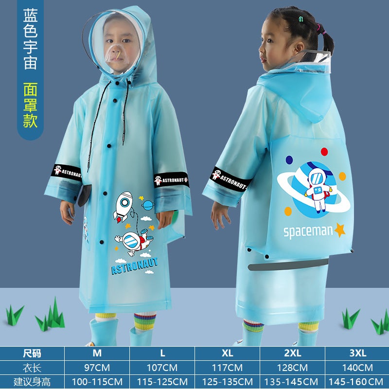 Generic 2022 New Childrens Raincoat Full Body Waterproof Baby Rain Gear Kindergarten Primary School Long Poncho 215 Blue Universe + Mask