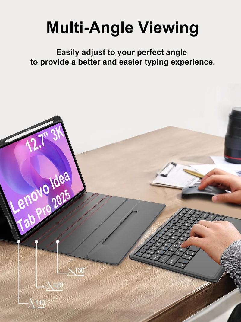 BORIYUAN Keyboard Case for Lenovo Idea Tab Pro 12.7 Inch 2025, Detachable Wireless Bluetooth Touch Keyboard Folio Smart Cover with Pencil Holder - Image 3