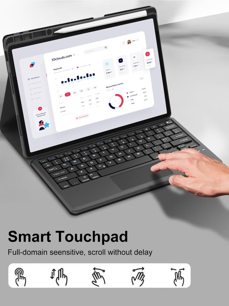 BORIYUAN Keyboard Case for Lenovo Idea Tab Pro 12.7 Inch 2025, Detachable Wireless Bluetooth Touch Keyboard Folio Smart Cover with Pencil Holder - Image 4