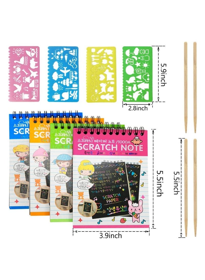 KASTWAVE 8 Pack Scratch Notebooks, Scratch Note Combo Art Set, Magic Scratch Painting & Sketch Art Notes Drawing Notepads for Kids - Includes Drawing Stencil and Wooden Stylu with Each Note - Image 5