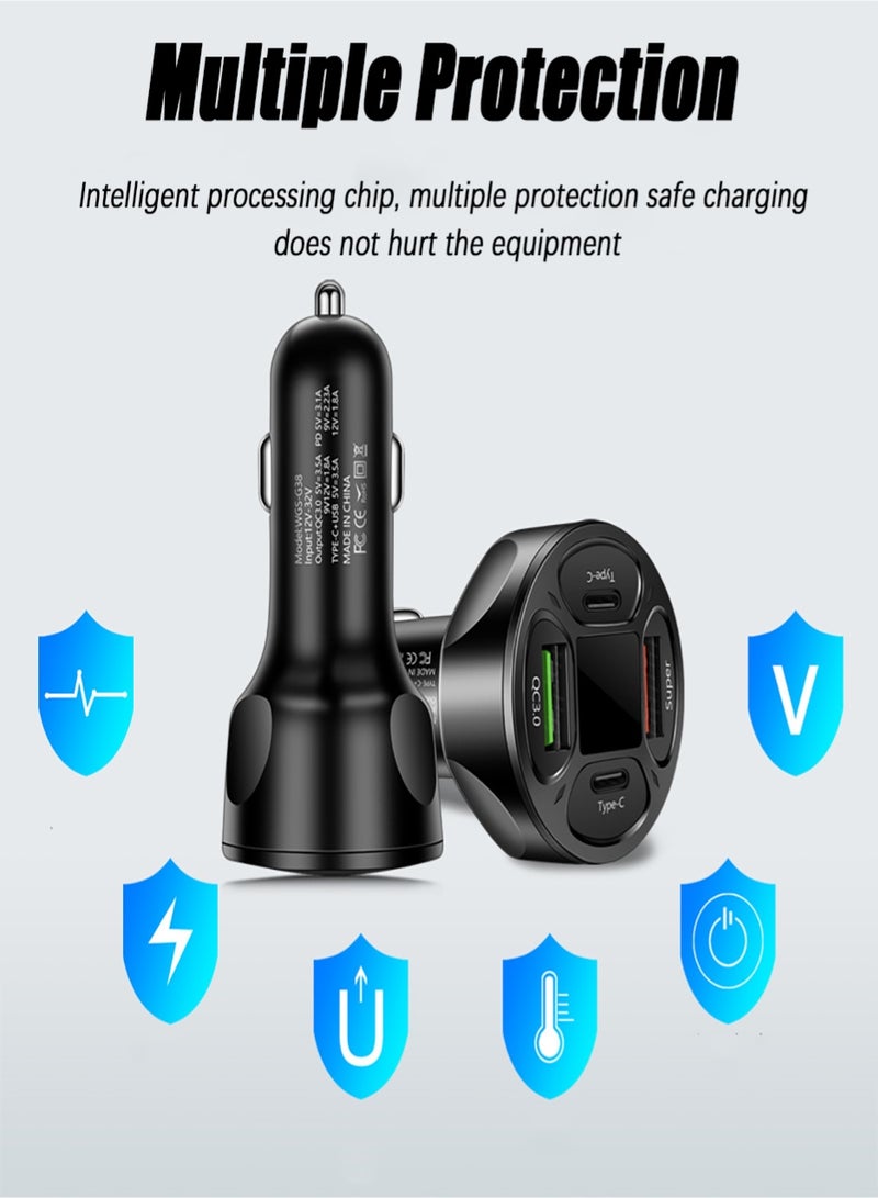 Car Charger 66W Super Fast Charging with 2X USB A, TYPE C QC3.0 PD Voltmeter&LED Lights Compatible With iPhone 16 15 14 13 12 11 iPad Pro mini 6 Samsung S24 S23 S22 Xiaomi Airpods 4 Apple Watch S10 Black  - Image 4