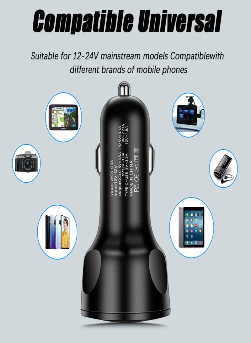 Car Charger 66W Super Fast Charging with 2X USB A, TYPE C QC3.0 PD Voltmeter&LED Lights Compatible With iPhone 16 15 14 13 12 11 iPad Pro mini 6 Samsung S24 S23 S22 Xiaomi Airpods 4 Apple Watch S10 Black  - Image 5