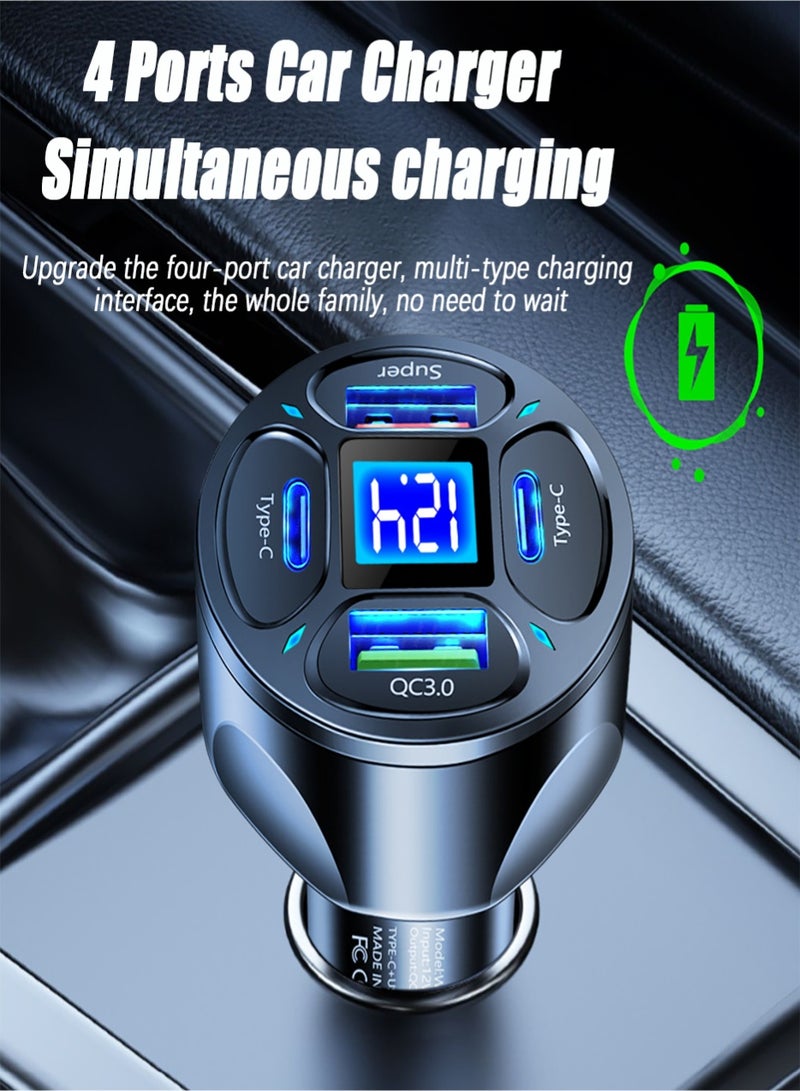 Car Charger 66W Super Fast Charging with 2X USB A, TYPE C QC3.0 PD Voltmeter&LED Lights Compatible With iPhone 16 15 14 13 12 11 iPad Pro mini 6 Samsung S24 S23 S22 Xiaomi Airpods 4 Apple Watch S10 Black  - Image 3