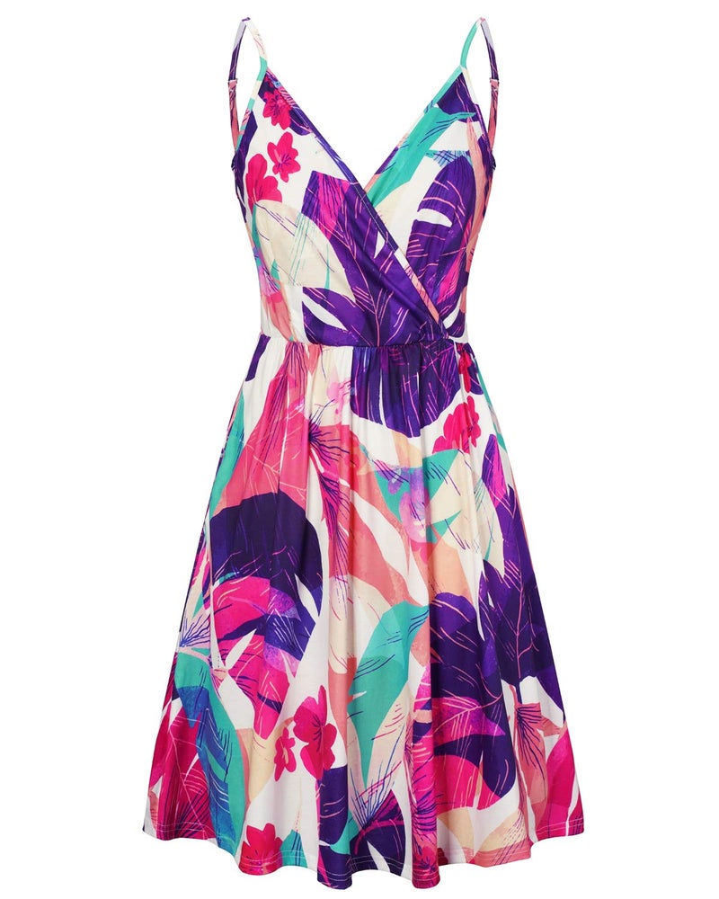 STYLEWORD Women's V Neck Floral Spaghetti Strap Summer Casual Swing Dress with Pocket(Floral34-412,L) - Image 5
