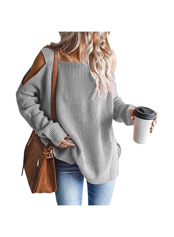 NIBEMINENT Autumn and Winter  Fashion Strap Long Sleeve Off-Shoulder Pullover Knitted Sweater Women - Image 4