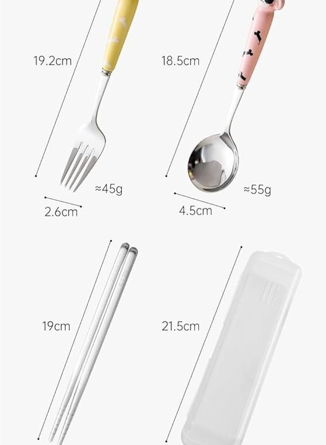 Student Stainless Steel Cutlery Set Fork Spoon In White Portable Storage Box - Image 1