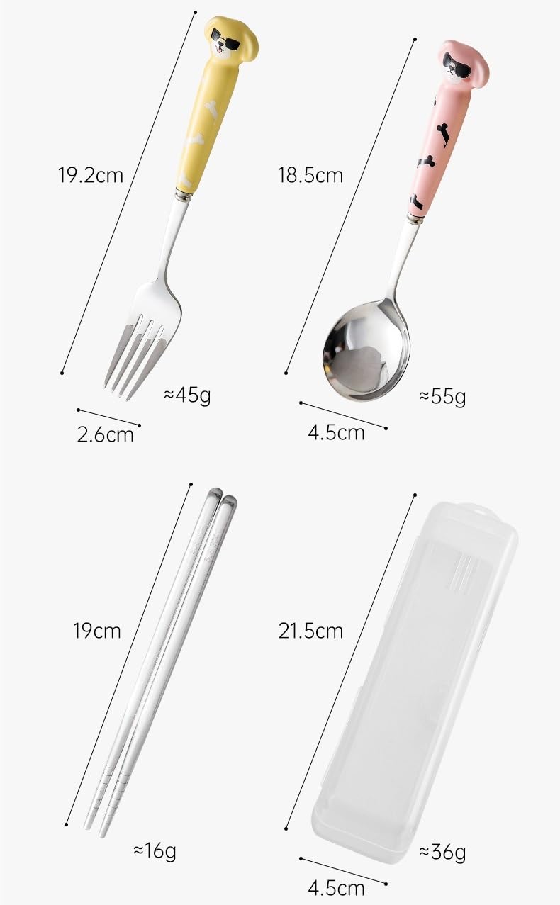 Student Stainless Steel Cutlery Set Fork Spoon In White Portable Storage Box - Image 2