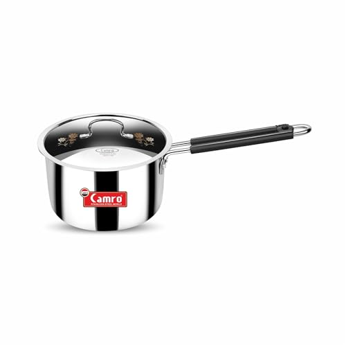 Camro Tripro Triply Artisian with Lid (13 No, 3 Liters) Tea Pan MilkPan Saucier Cooking Pot for Chai Boil Warm Herb-Spice-Infusion, Heat Resist Handle, Induction Friendly & Gas Ready 6-Year Warranty - Image 1