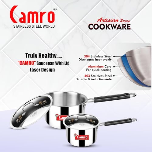 Camro Tripro Triply Artisian with Lid (13 No, 3 Liters) Tea Pan MilkPan Saucier Cooking Pot for Chai Boil Warm Herb-Spice-Infusion, Heat Resist Handle, Induction Friendly & Gas Ready 6-Year Warranty - Image 4