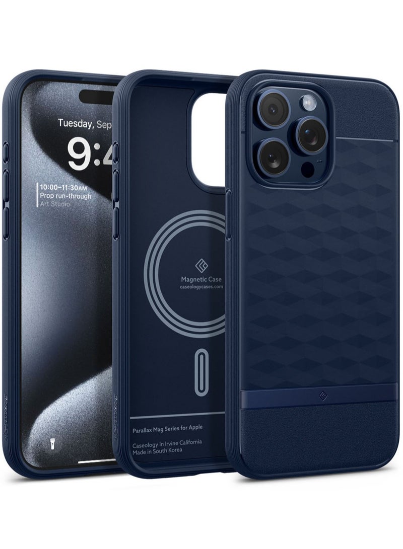 Caseology غطاء Parallax Mag لهاتف iPhone 15 Pro MAX MagSafe من الدرجة العسكرية - أزرق داكن - Image 1