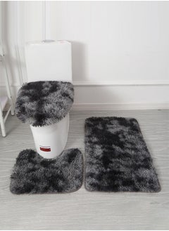 joyzzz 3 Piece Bath Set, Contour Mat + Toilet Seat Cover, Super Long, Soft Microfiber, Water Absorbent Non-Slip Fast Drying Bath Mats with PVC Point Rubber Backing (Grey)  - Image 2