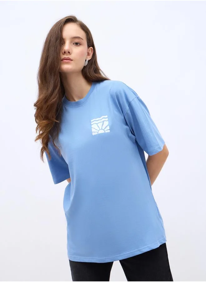 ستايلي Styli Graphic Print Crew Neck Oversized T-Shirt