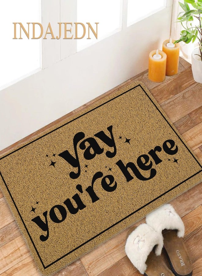 INDAJEDN Yay You're Here Door Mat Doormat, Trendy Black and White Funny Welcome Mats for Front Door Porch Outside Inside Outdoor Indoor Entrance Entryway, 18x30 Inch - Image 3