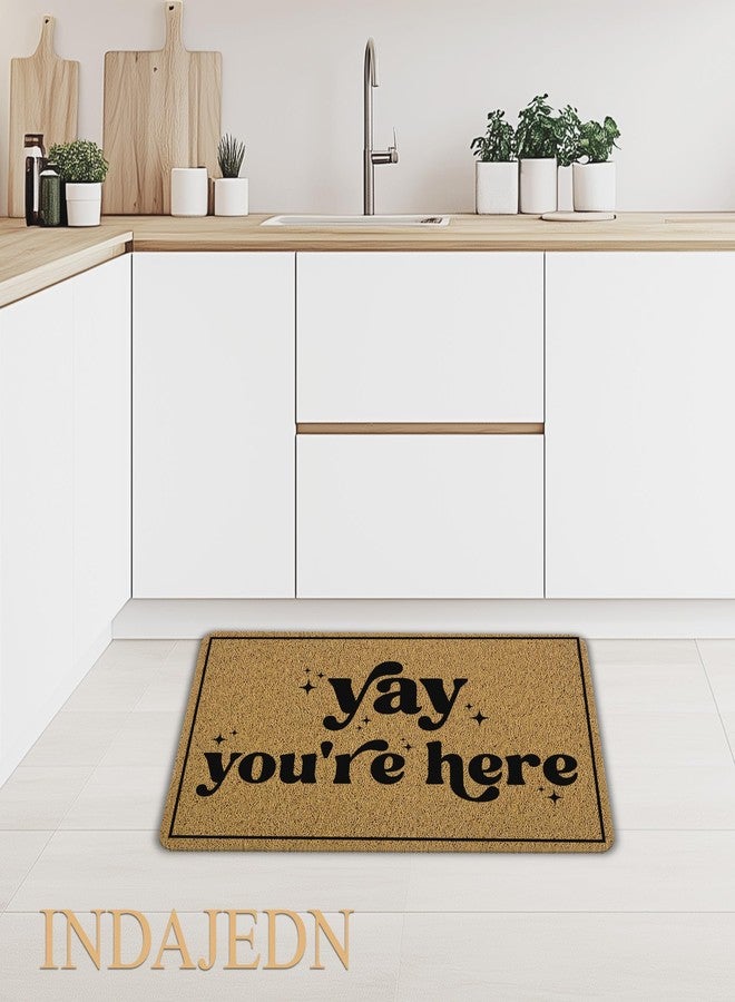 INDAJEDN Yay You're Here Door Mat Doormat, Trendy Black and White Funny Welcome Mats for Front Door Porch Outside Inside Outdoor Indoor Entrance Entryway, 18x30 Inch - Image 5