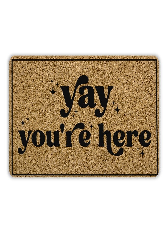 INDAJEDN Yay You're Here Door Mat Doormat, Trendy Black and White Funny Welcome Mats for Front Door Porch Outside Inside Outdoor Indoor Entrance Entryway, 18x30 Inch - Image 1