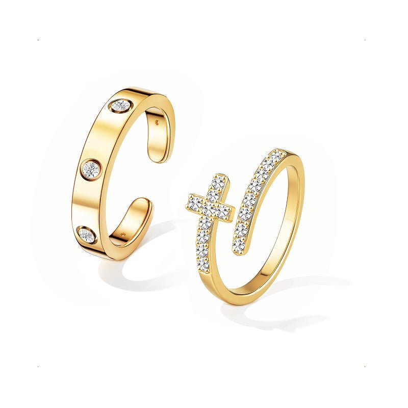 My Queen Gold Rings for Women Non Tarnish 14k Gold Plated Cubic Zirconia Cross Stackable Rings Promise Wedding Band Ring Set Jewelry - Image 1