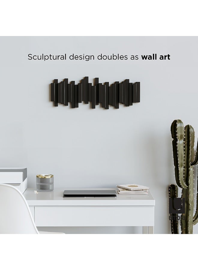 ALMiHomi Modern Wall Mounted Abaya and Thobe Coat Rack with Foldable Hooks, Heavy Duty Bisht Hanger for Entryway and Majlis, No Drill Clothes Hook, Black - Image 3