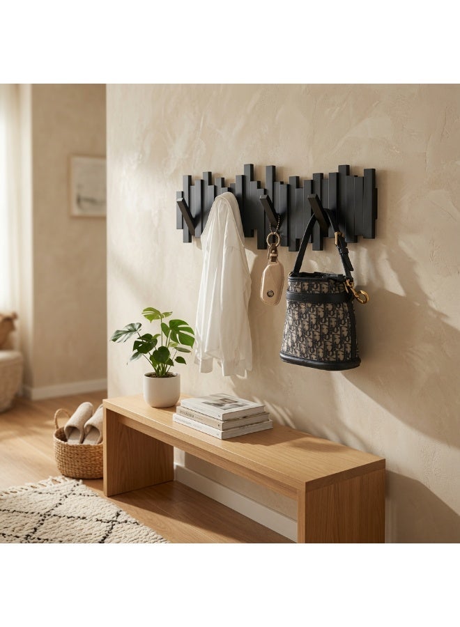 ALMiHomi Modern Wall Mounted Abaya and Thobe Coat Rack with Foldable Hooks, Heavy Duty Bisht Hanger for Entryway and Majlis, No Drill Clothes Hook, Black - Image 2