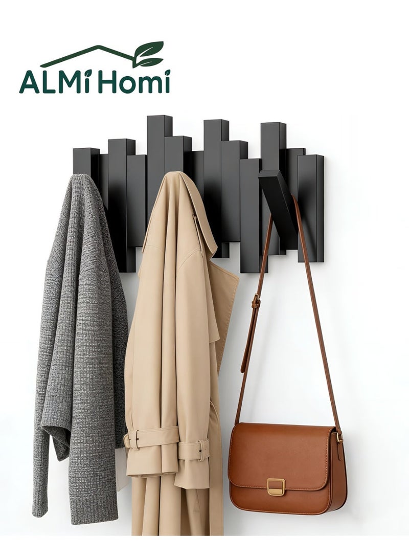 ALMiHomi Modern Wall Mounted Abaya and Thobe Coat Rack with Foldable Hooks, Heavy Duty Bisht Hanger for Entryway and Majlis, No Drill Clothes Hook, Black - Image 1