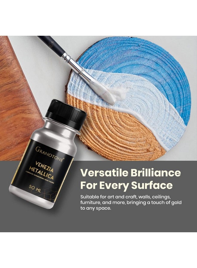 Granotone طلاء أكريليك فينيزيا معدني من GRANOTONE، غير قابل للتلاشي ولامع، طلاء أكريليك معدني غني بالأصباغ، ألوان معدنية غير سامة، مثالي للأطفال والفنانين والمبتدئين، فضي، 50 مل - Image 3