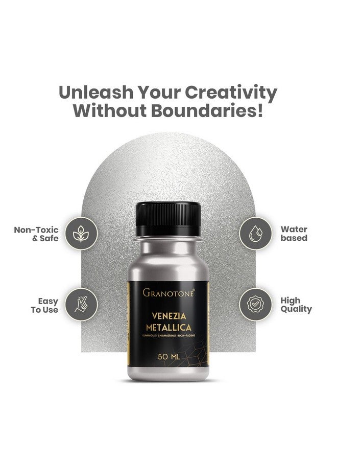 Granotone طلاء أكريليك فينيزيا معدني من GRANOTONE، غير قابل للتلاشي ولامع، طلاء أكريليك معدني غني بالأصباغ، ألوان معدنية غير سامة، مثالي للأطفال والفنانين والمبتدئين، فضي، 50 مل - Image 2