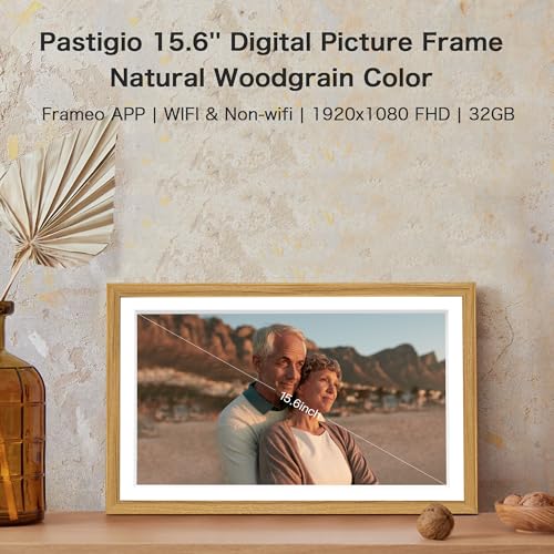 Pastigio Digital Picture Frame, Frameo 15.6 Inch Large Digital Photo Frame WiFi, 1920 * 1080 IPS FHD Touchscreen, 32GB, Tabletop&Wall-Mounted, Share Video Picture, Electric Frame, Mom Gifts, Natural Woodgrain - Image 2