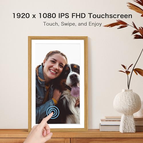 Pastigio Digital Picture Frame, Frameo 15.6 Inch Large Digital Photo Frame WiFi, 1920 * 1080 IPS FHD Touchscreen, 32GB, Tabletop&Wall-Mounted, Share Video Picture, Electric Frame, Mom Gifts, Natural Woodgrain - Image 5
