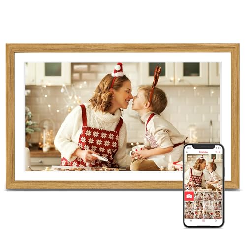 Pastigio Digital Picture Frame, Frameo 15.6 Inch Large Digital Photo Frame WiFi, 1920 * 1080 IPS FHD Touchscreen, 32GB, Tabletop&Wall-Mounted, Share Video Picture, Electric Frame, Mom Gifts, Natural Woodgrain - Image 1