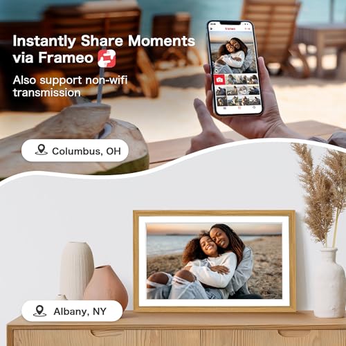 Pastigio Digital Picture Frame, Frameo 15.6 Inch Large Digital Photo Frame WiFi, 1920 * 1080 IPS FHD Touchscreen, 32GB, Tabletop&Wall-Mounted, Share Video Picture, Electric Frame, Mom Gifts, Natural Woodgrain - Image 3