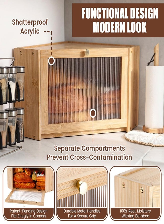 AceOrbit Corner Bread Box for Kitchen Counter Large Bamboo Bread Storage Container Bamboo Farmhouse Breadbox Large Capacity Box with Acrylic Door Breadbox Under Cabinet Mount for Kitchen - Image 4