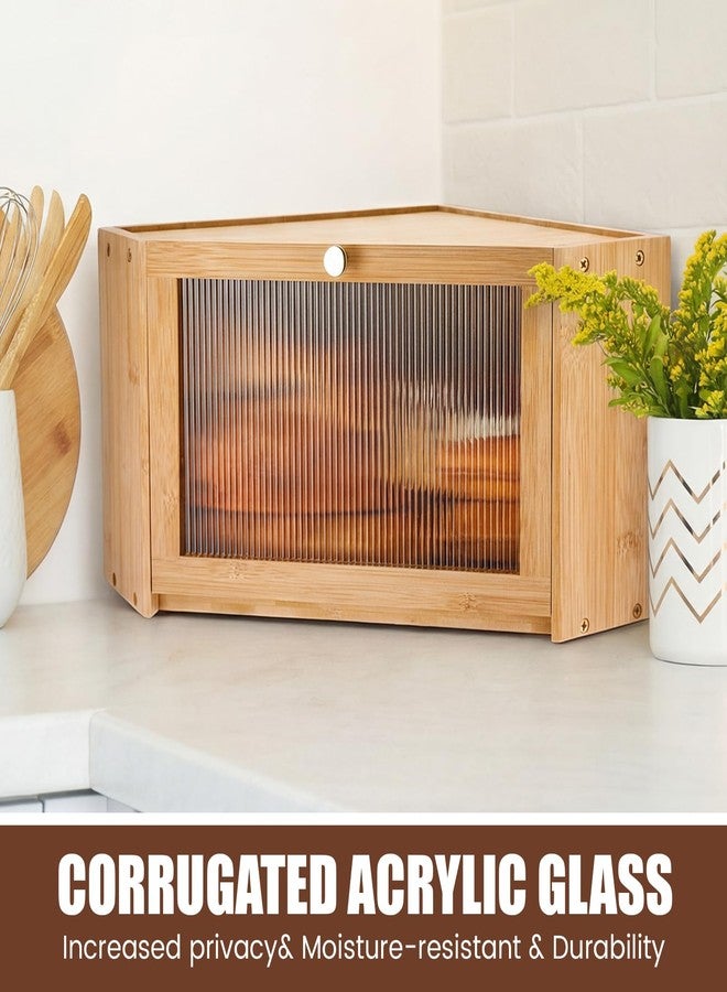 AceOrbit Corner Bread Box for Kitchen Counter Large Bamboo Bread Storage Container Bamboo Farmhouse Breadbox Large Capacity Box with Acrylic Door Breadbox Under Cabinet Mount for Kitchen - Image 5