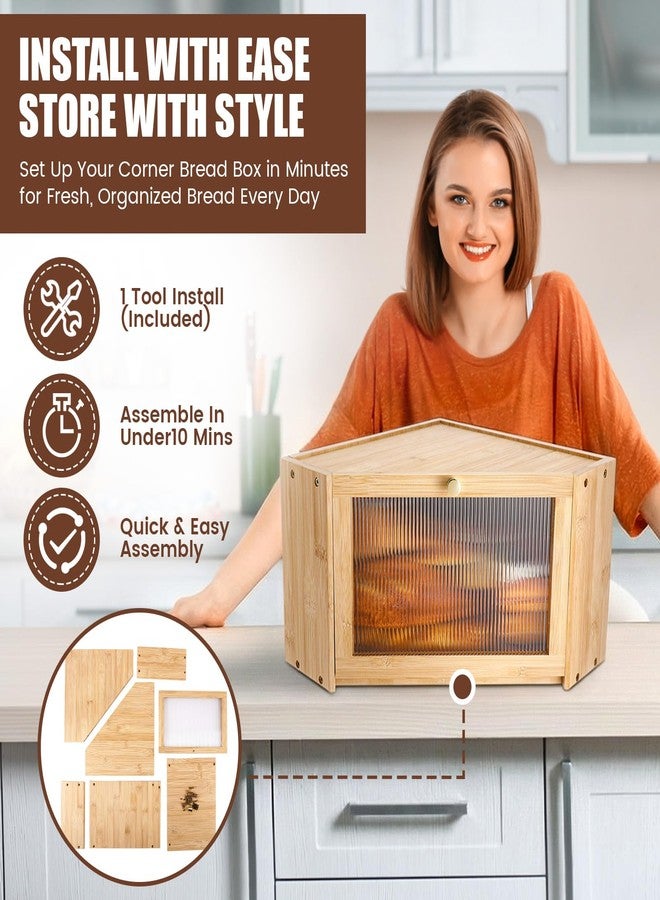 AceOrbit Corner Bread Box for Kitchen Counter Large Bamboo Bread Storage Container Bamboo Farmhouse Breadbox Large Capacity Box with Acrylic Door Breadbox Under Cabinet Mount for Kitchen - Image 3