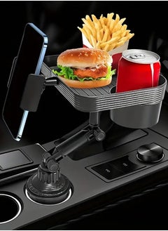 Garlo Adjustable car cup holder tray, 3-in-1 car food tray, universal car cup holder with tray, phone holder, rotating car cup holder, extended car feeding tray, multifunctional car cup holder  - Image 2
