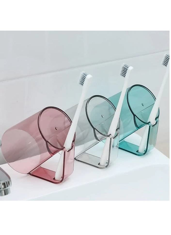 LOCANS LOCANS Brush Holder Cup Mouthwash Cup with Handle Durable Couples Brushing Cup Plastic Transparent Tooth MugMulticolor  - Image 3