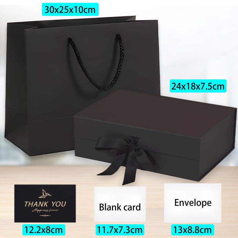 SCORYULE Medium Black Gift Box with Lid, Ribbon, Gift Bag and Greeting Card, 9.4x7x3 Inches, Magnetic Closure, Great for Birthdays, Weddings, Valentine's Day, Christmas Day - Image 2