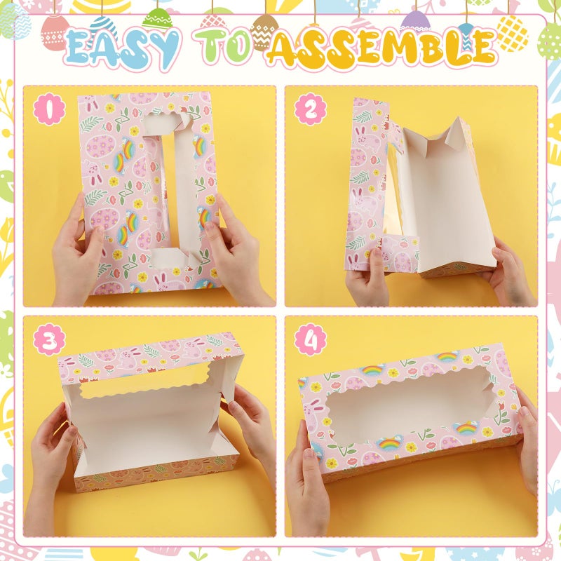 Skyygemm 12 Pcs Easter Treat Boxes with Window Bunny Egg Cookie Boxes Easter Cardboard Donut Box Easter Party Paper Container for Cake Bakery Cupcake Pastry Strawberries Favor(12 x 5.5 x 2.5 Inch) - Image 4