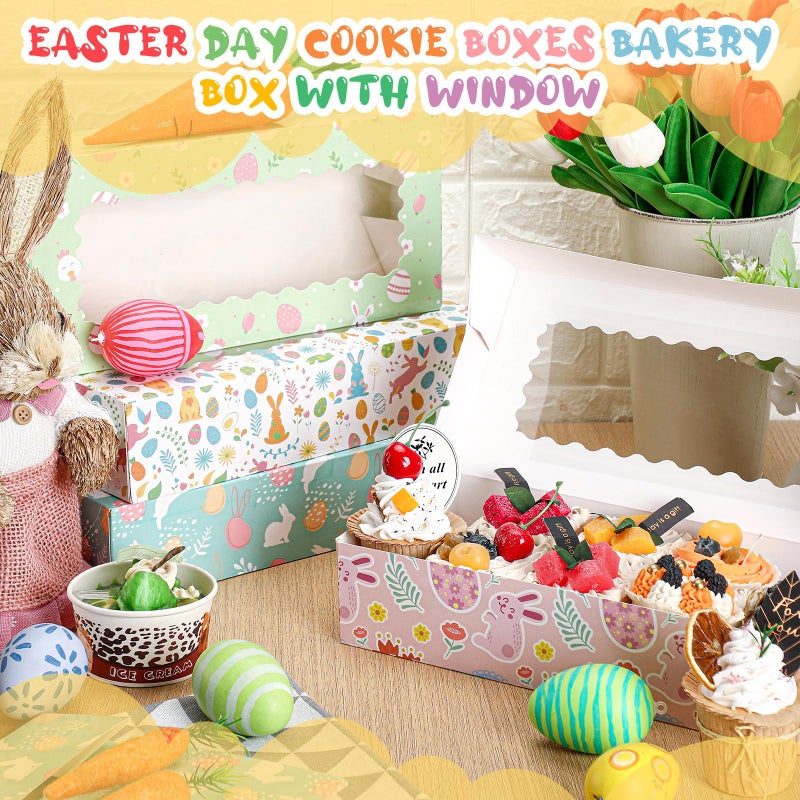 Skyygemm 12 Pcs Easter Treat Boxes with Window Bunny Egg Cookie Boxes Easter Cardboard Donut Box Easter Party Paper Container for Cake Bakery Cupcake Pastry Strawberries Favor(12 x 5.5 x 2.5 Inch) - Image 3