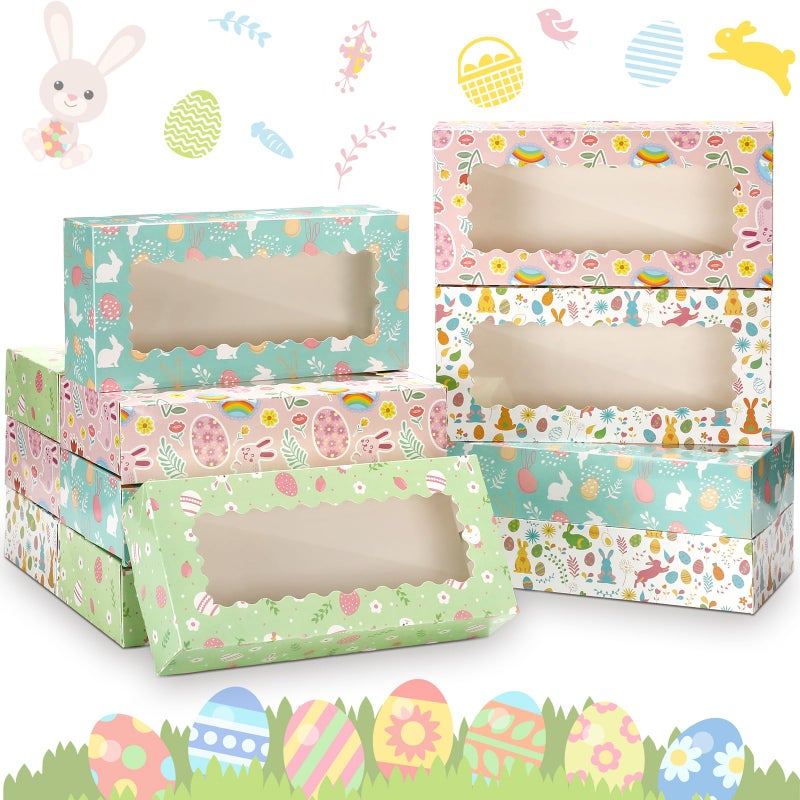 Skyygemm 12 Pcs Easter Treat Boxes with Window Bunny Egg Cookie Boxes Easter Cardboard Donut Box Easter Party Paper Container for Cake Bakery Cupcake Pastry Strawberries Favor(12 x 5.5 x 2.5 Inch) - Image 1